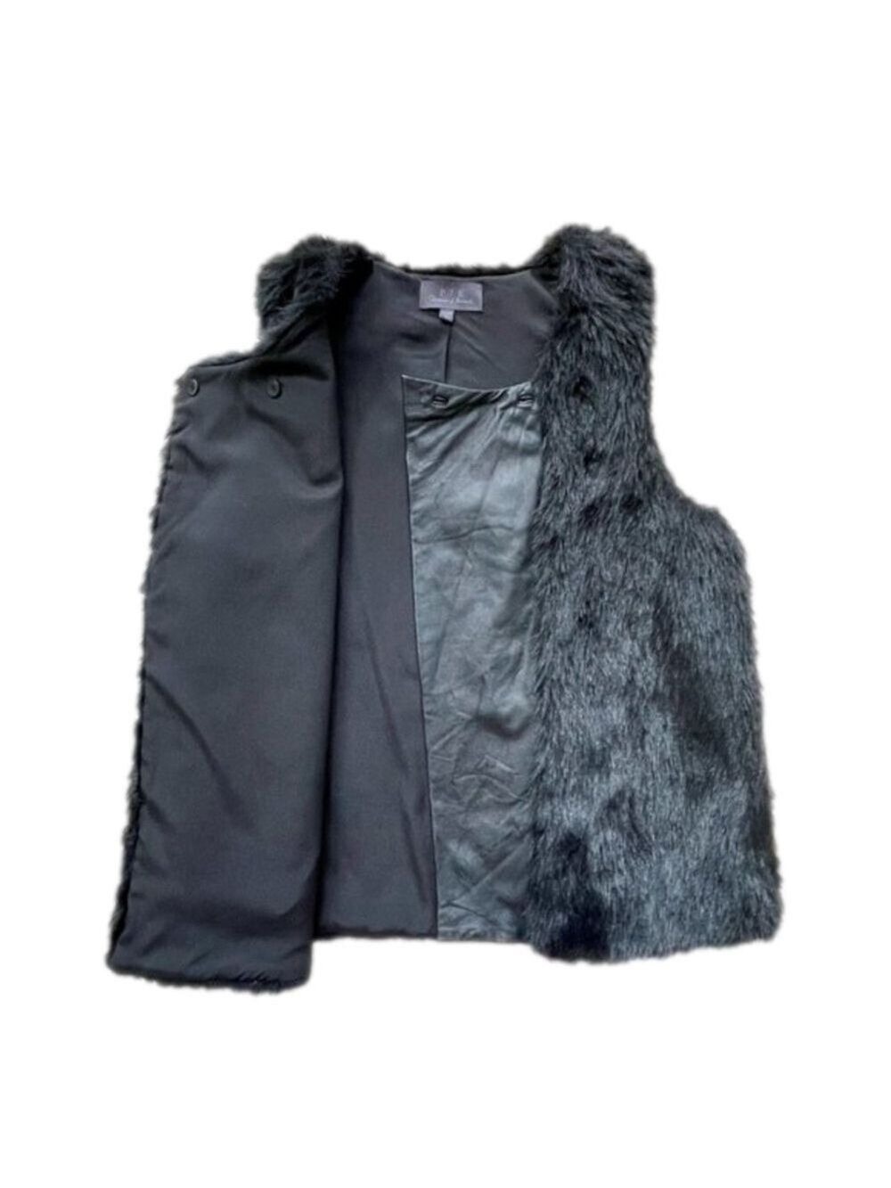 PJK Patterson J. Kincaid Black Shaggy Faux Fur and Faux Leather Vest, Size M/L - Picture 2 of 10